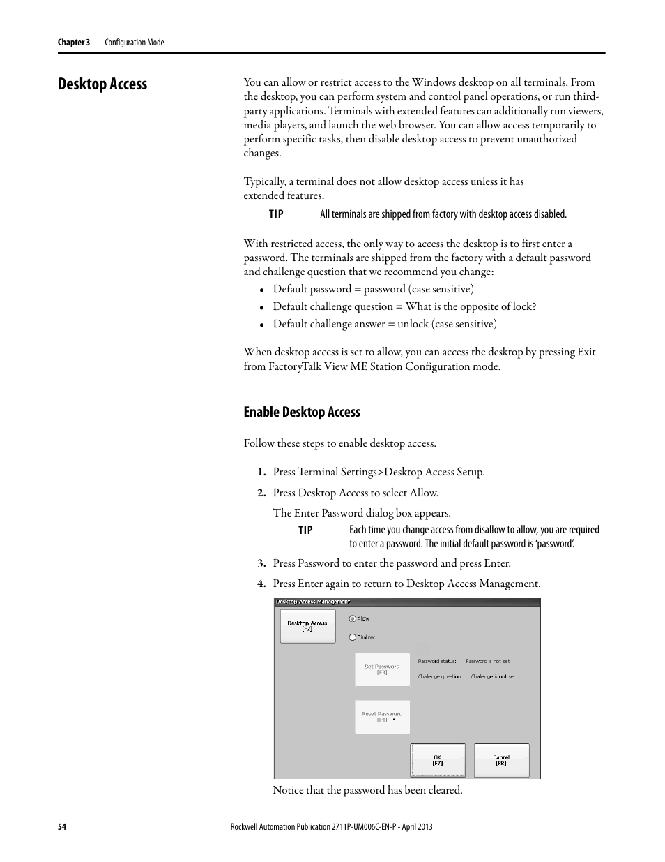 Desktop access, Enable desktop access, Refer to | Rockwell Automation 2711P-xxxx PanelView Plus 6 Terminals User Manual User Manual | Page 54 / 186