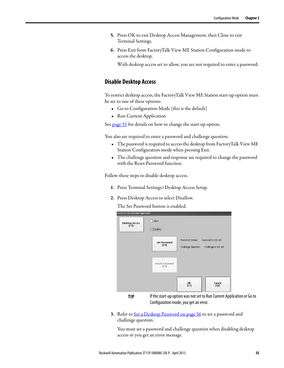 Disable desktop access | Rockwell Automation 2711P-xxxx PanelView Plus 6 Terminals User Manual User Manual | Page 55 / 186