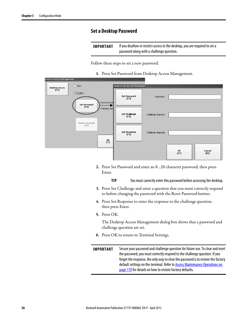 Set a desktop password, Refer to | Rockwell Automation 2711P-xxxx PanelView Plus 6 Terminals User Manual User Manual | Page 56 / 186