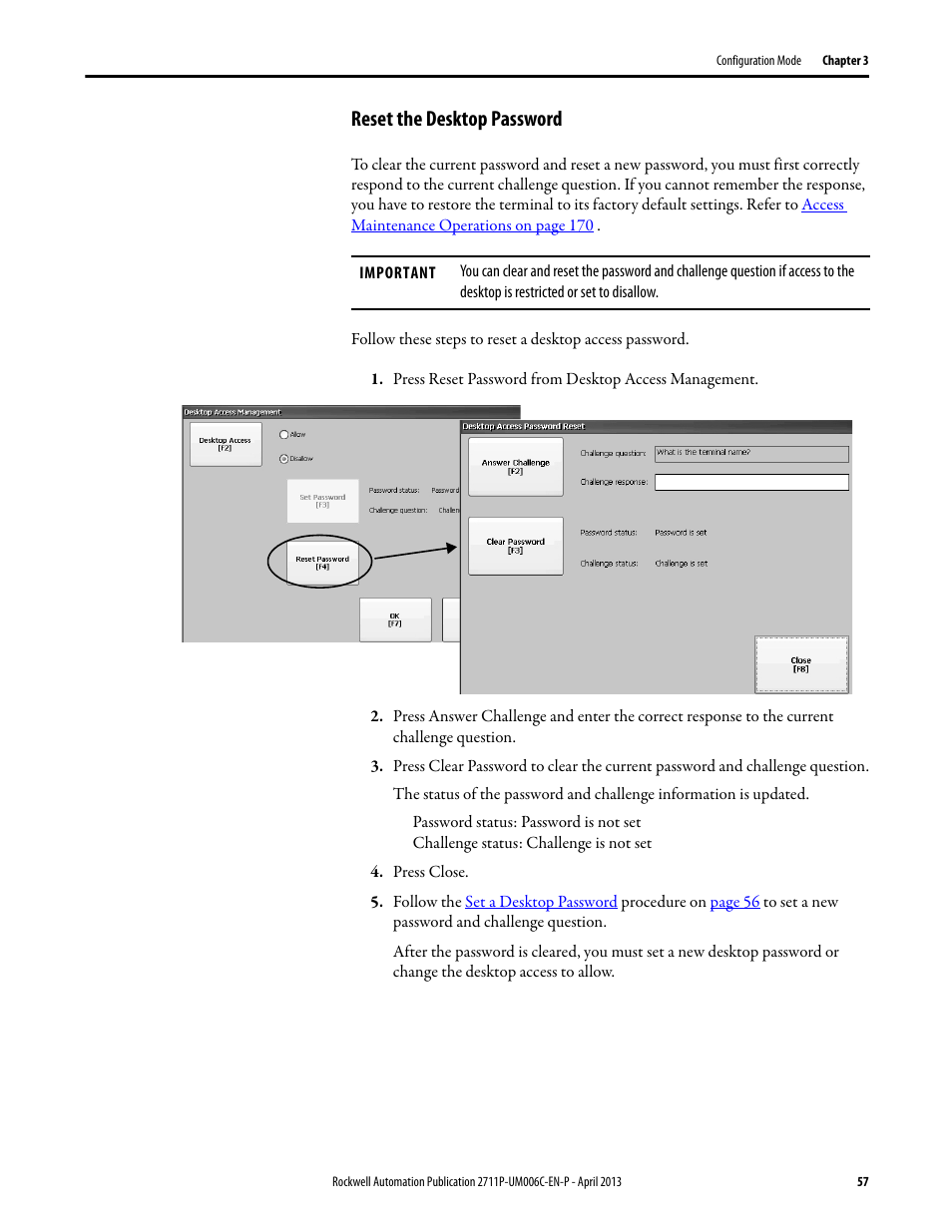 Reset the desktop password | Rockwell Automation 2711P-xxxx PanelView Plus 6 Terminals User Manual User Manual | Page 57 / 186