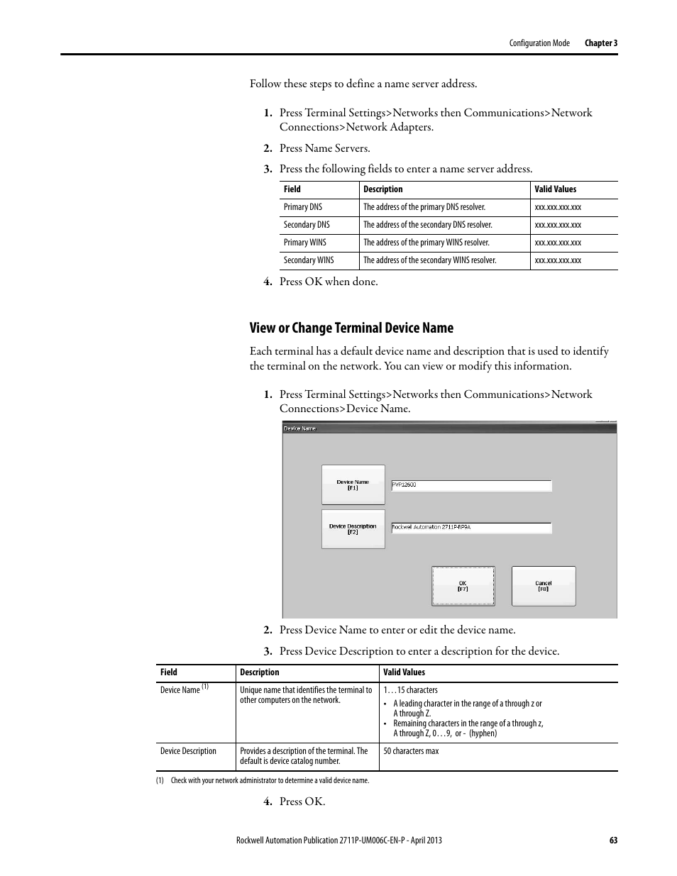 View or change terminal device name | Rockwell Automation 2711P-xxxx PanelView Plus 6 Terminals User Manual User Manual | Page 63 / 186