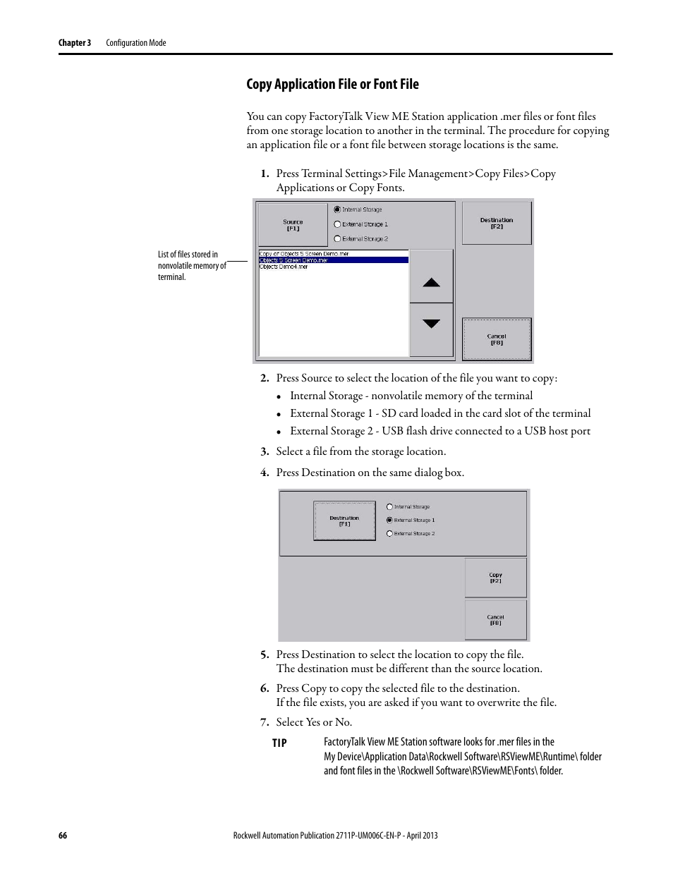 Copy application file or font file | Rockwell Automation 2711P-xxxx PanelView Plus 6 Terminals User Manual User Manual | Page 66 / 186