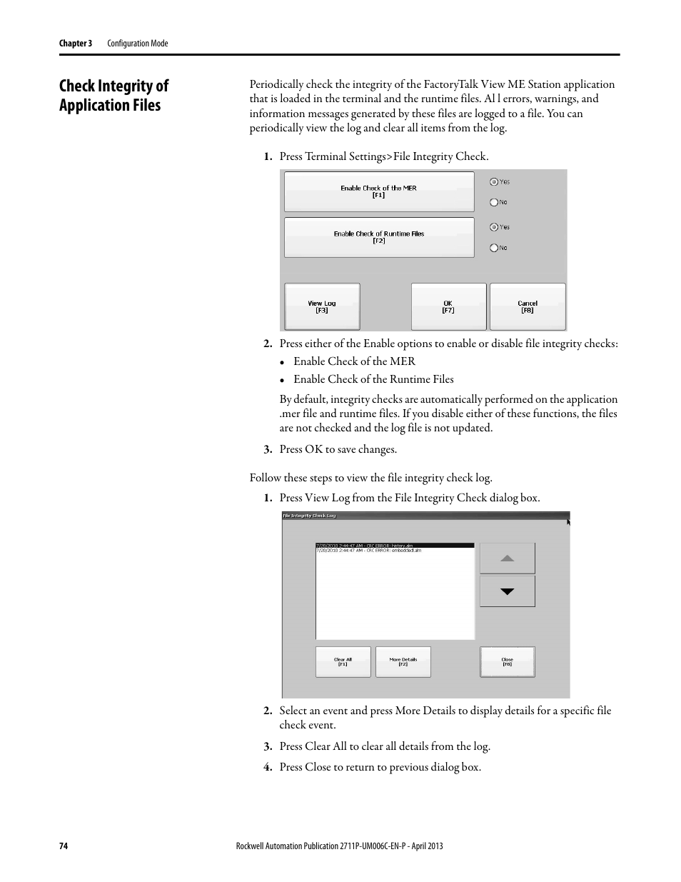 Check integrity of application files | Rockwell Automation 2711P-xxxx PanelView Plus 6 Terminals User Manual User Manual | Page 74 / 186