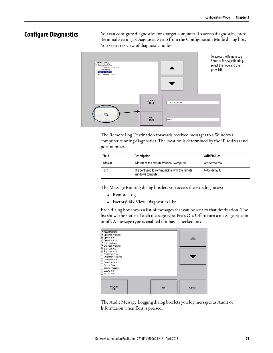 Configure diagnostics | Rockwell Automation 2711P-xxxx PanelView Plus 6 Terminals User Manual User Manual | Page 75 / 186