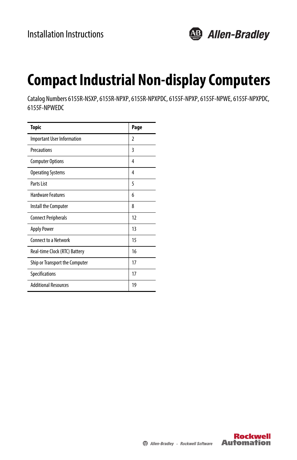 Rockwell Automation 6155F-NPXPDC Compact Non-display Computers User Manual | 20 pages