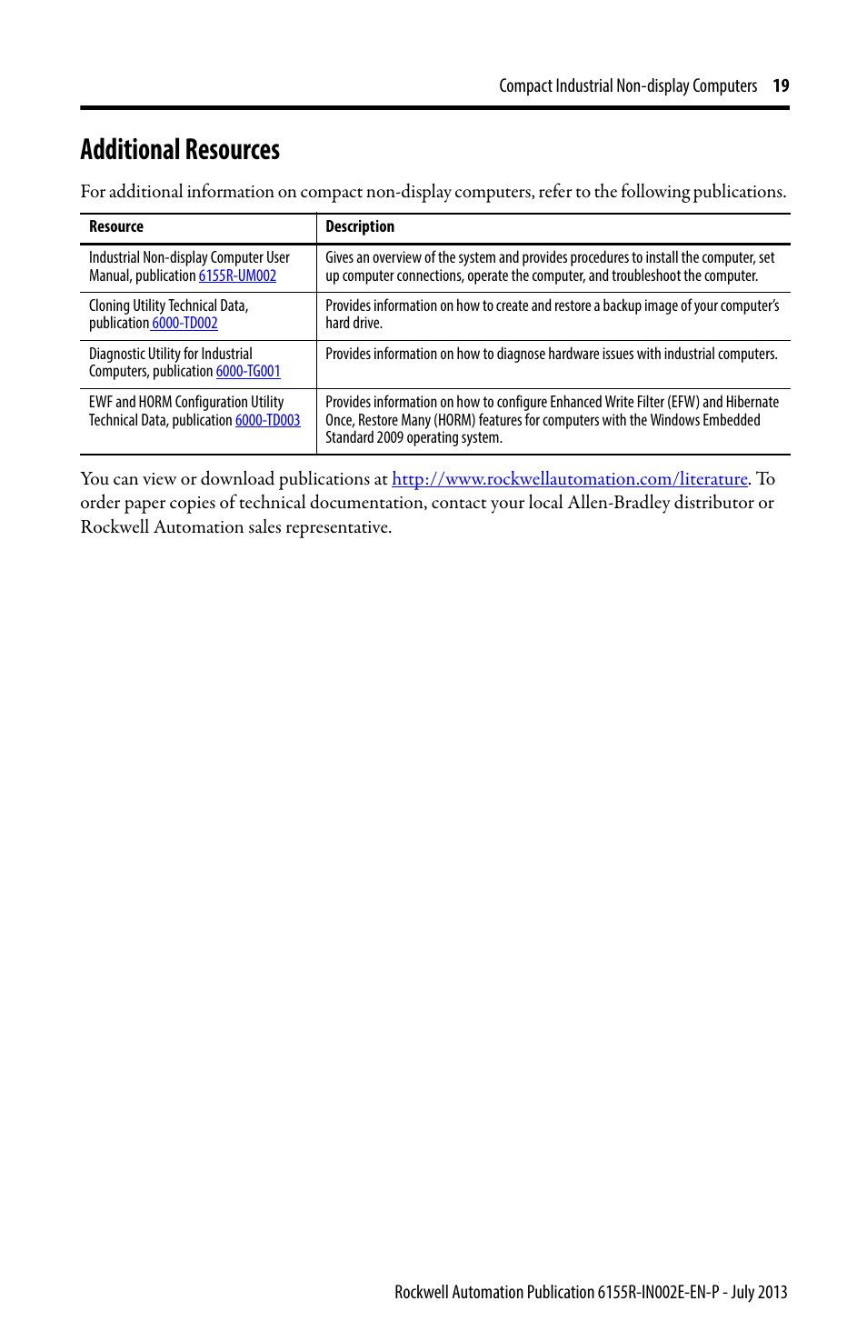 Additional resources | Rockwell Automation 6155F-NPXPDC Compact Non-display Computers User Manual | Page 19 / 20