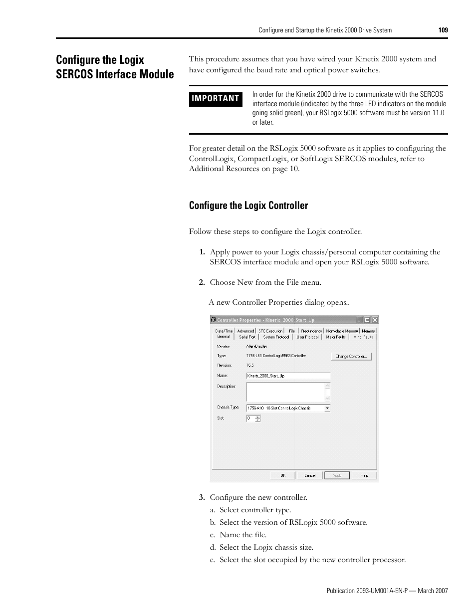 Configure the logix sercos interface module, Configure the logix controller | Rockwell Automation 2093-xxxx Kinetix 2000 Multi-axis Servo Drive User Manual User Manual | Page 109 / 226