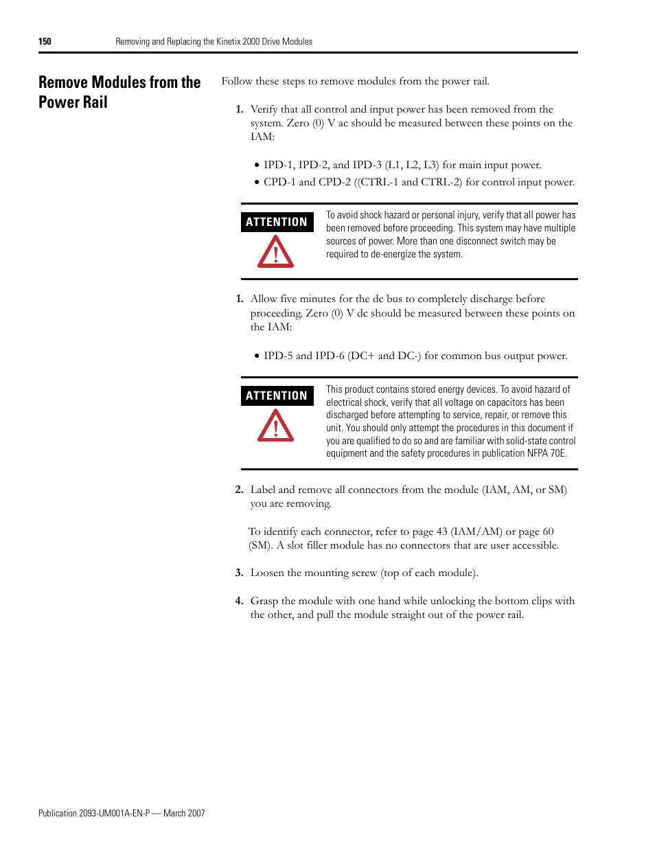 Remove modules from the power rail, Remove modules from the power rail on | Rockwell Automation 2093-xxxx Kinetix 2000 Multi-axis Servo Drive User Manual User Manual | Page 150 / 226