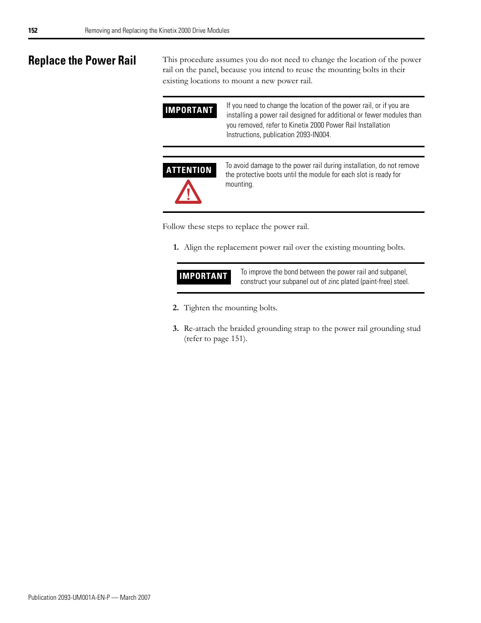 Replace the power rail | Rockwell Automation 2093-xxxx Kinetix 2000 Multi-axis Servo Drive User Manual User Manual | Page 152 / 226