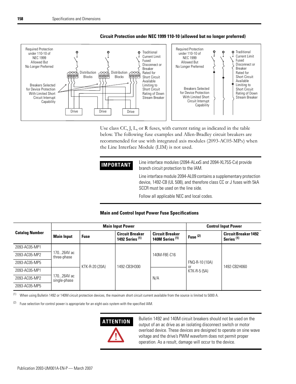 Important, Attention | Rockwell Automation 2093-xxxx Kinetix 2000 Multi-axis Servo Drive User Manual User Manual | Page 158 / 226