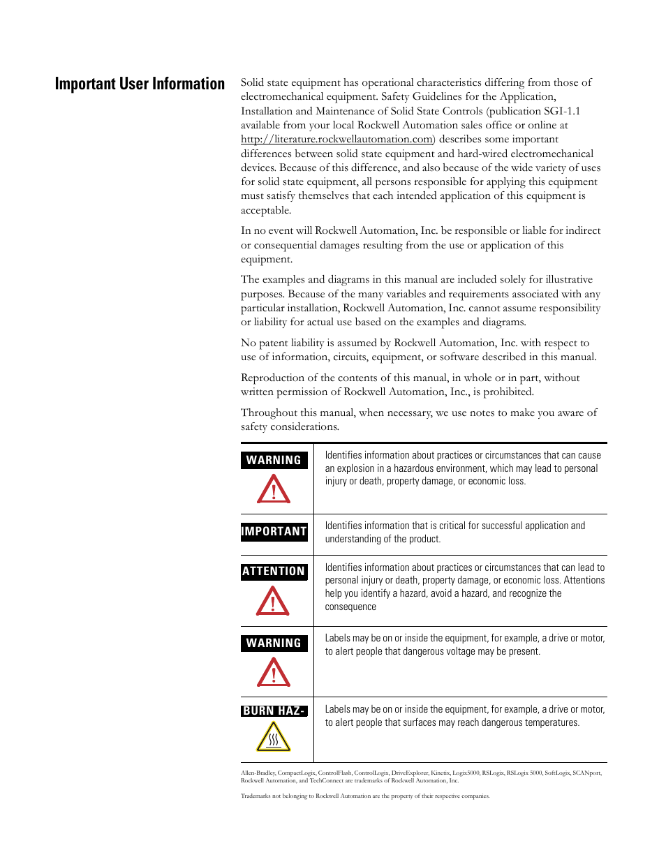 Important user information | Rockwell Automation 2093-xxxx Kinetix 2000 Multi-axis Servo Drive User Manual User Manual | Page 2 / 226