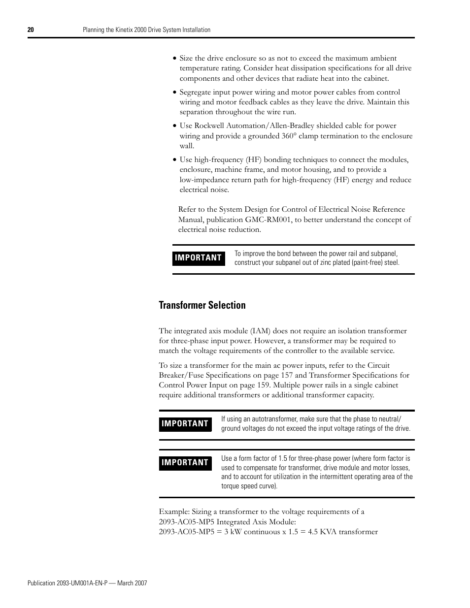 Transformer selection | Rockwell Automation 2093-xxxx Kinetix 2000 Multi-axis Servo Drive User Manual User Manual | Page 20 / 226