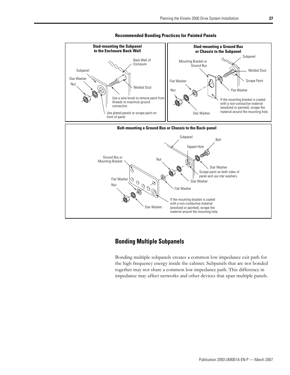 Bonding multiple subpanels | Rockwell Automation 2093-xxxx Kinetix 2000 Multi-axis Servo Drive User Manual User Manual | Page 27 / 226