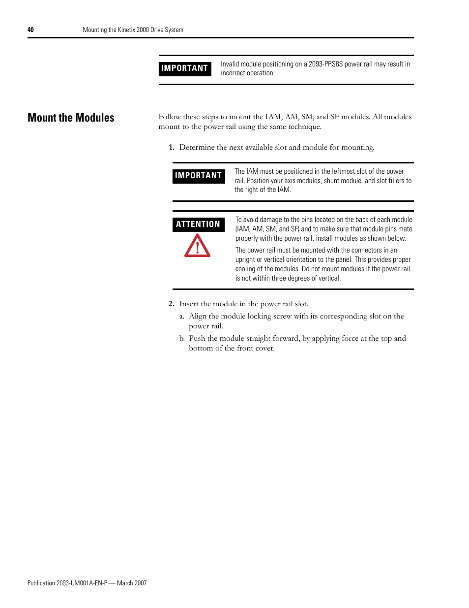 Mount the modules | Rockwell Automation 2093-xxxx Kinetix 2000 Multi-axis Servo Drive User Manual User Manual | Page 40 / 226