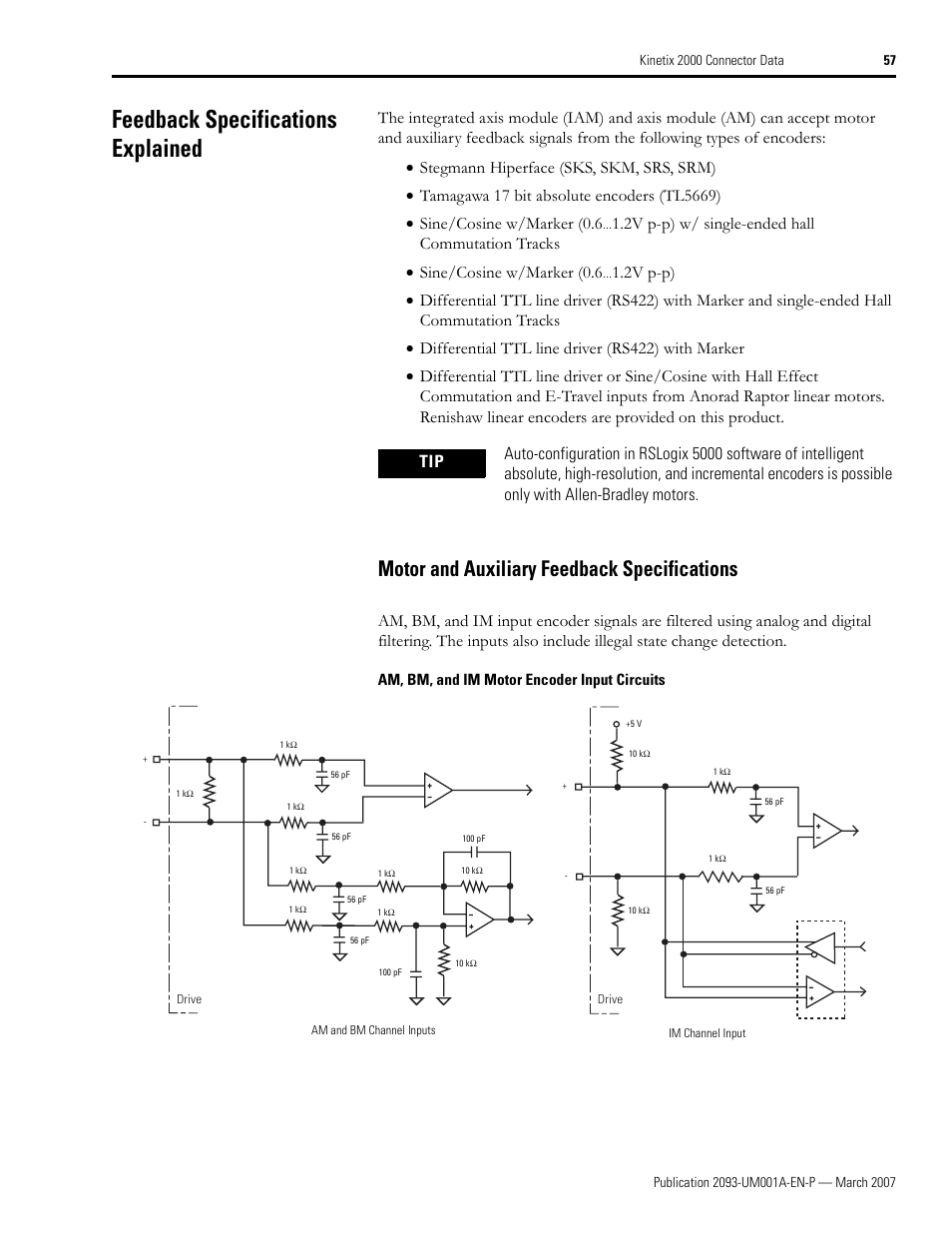 Feedback specifications explained, Motor and auxiliary feedback specifications | Rockwell Automation 2093-xxxx Kinetix 2000 Multi-axis Servo Drive User Manual User Manual | Page 57 / 226