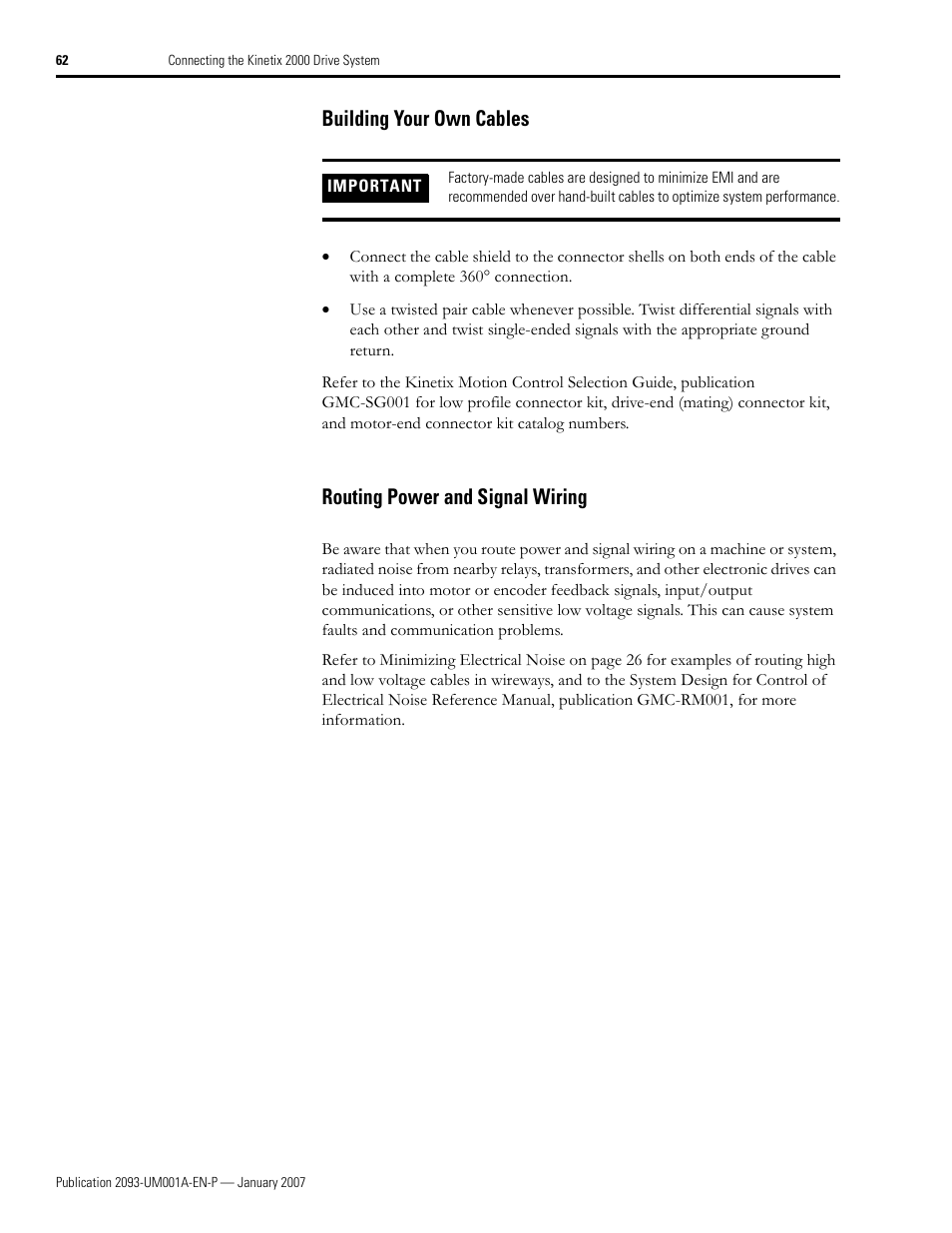 Building your own cables, Routing power and signal wiring | Rockwell Automation 2093-xxxx Kinetix 2000 Multi-axis Servo Drive User Manual User Manual | Page 62 / 226