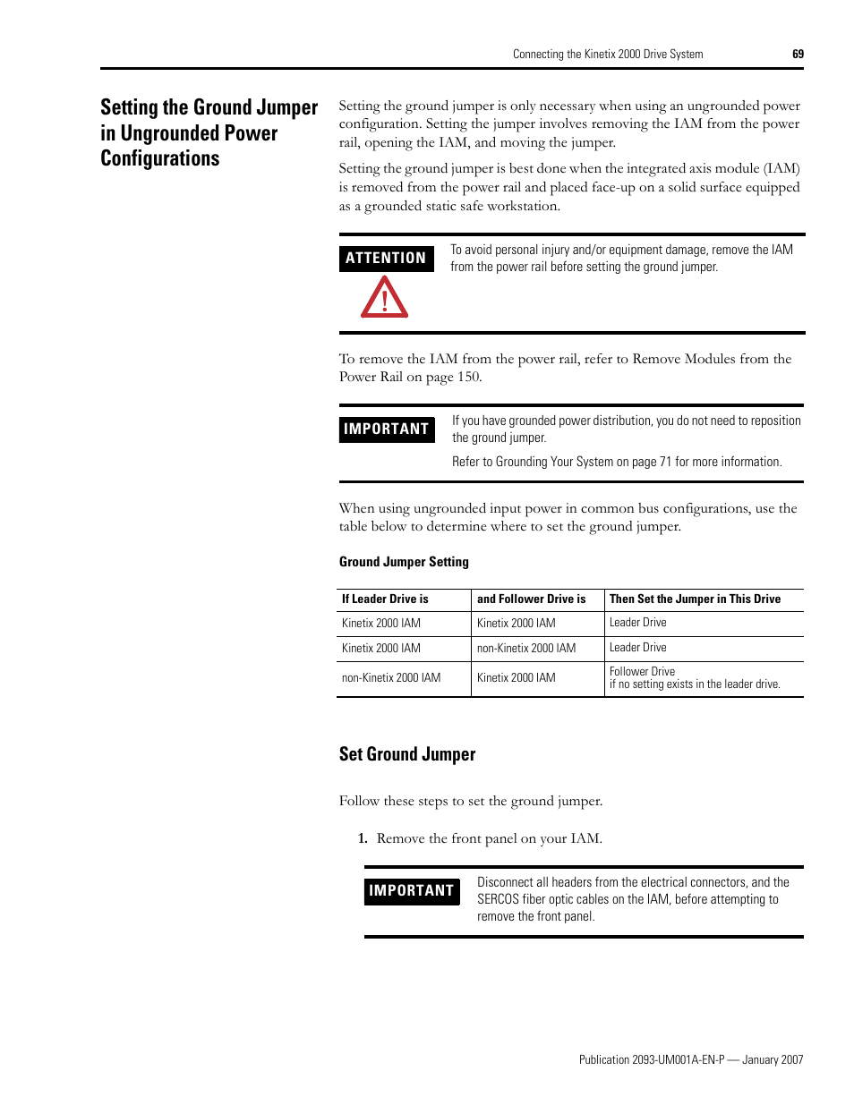 Set ground jumper | Rockwell Automation 2093-xxxx Kinetix 2000 Multi-axis Servo Drive User Manual User Manual | Page 69 / 226