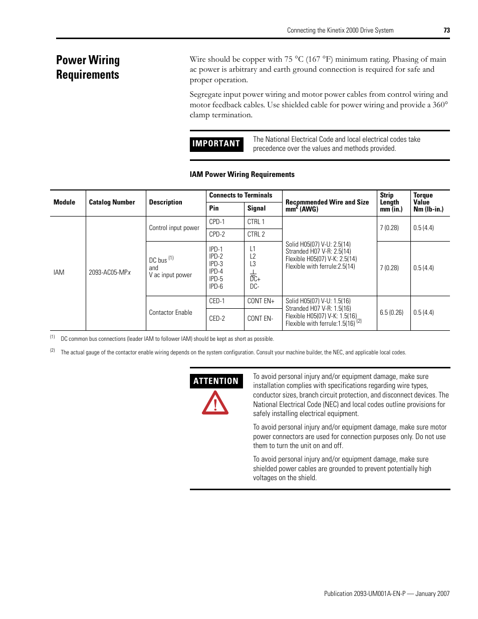 Power wiring requirements | Rockwell Automation 2093-xxxx Kinetix 2000 Multi-axis Servo Drive User Manual User Manual | Page 73 / 226