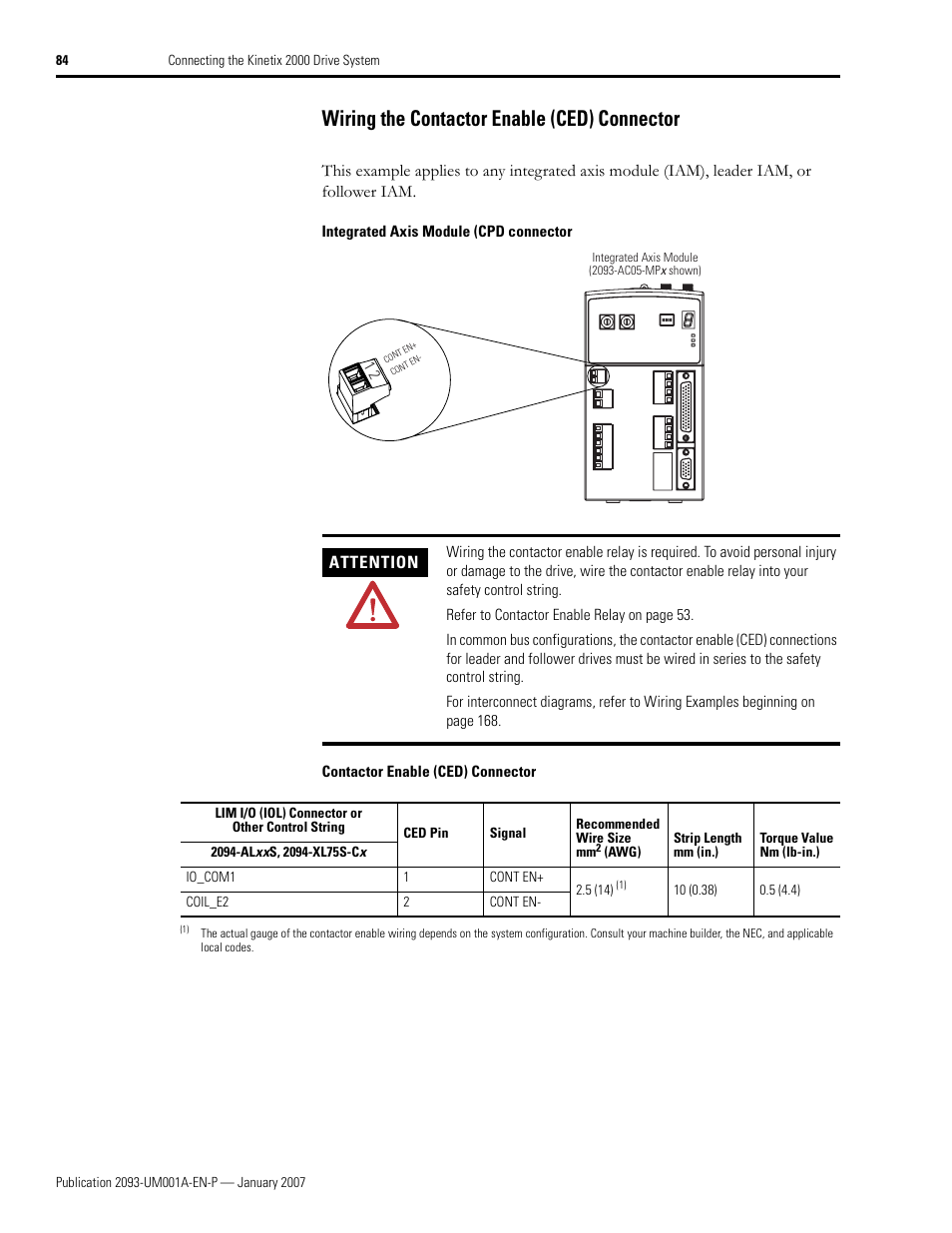 Wiring the contactor enable (ced) connector | Rockwell Automation 2093-xxxx Kinetix 2000 Multi-axis Servo Drive User Manual User Manual | Page 84 / 226