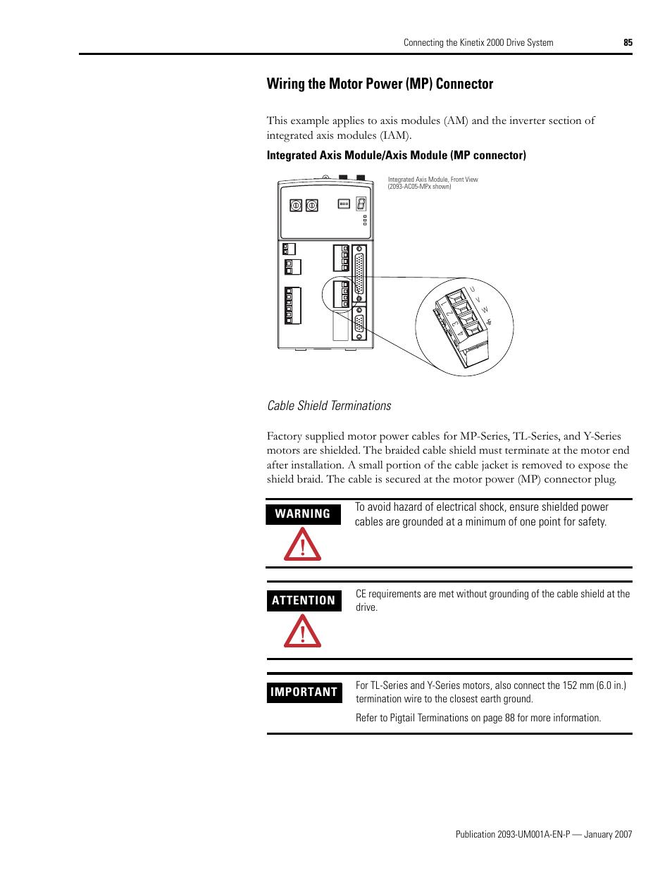 Wiring the motor power (mp) connector, Wiring the motor power (mp) connector on p, 85 f | Rockwell Automation 2093-xxxx Kinetix 2000 Multi-axis Servo Drive User Manual User Manual | Page 85 / 226