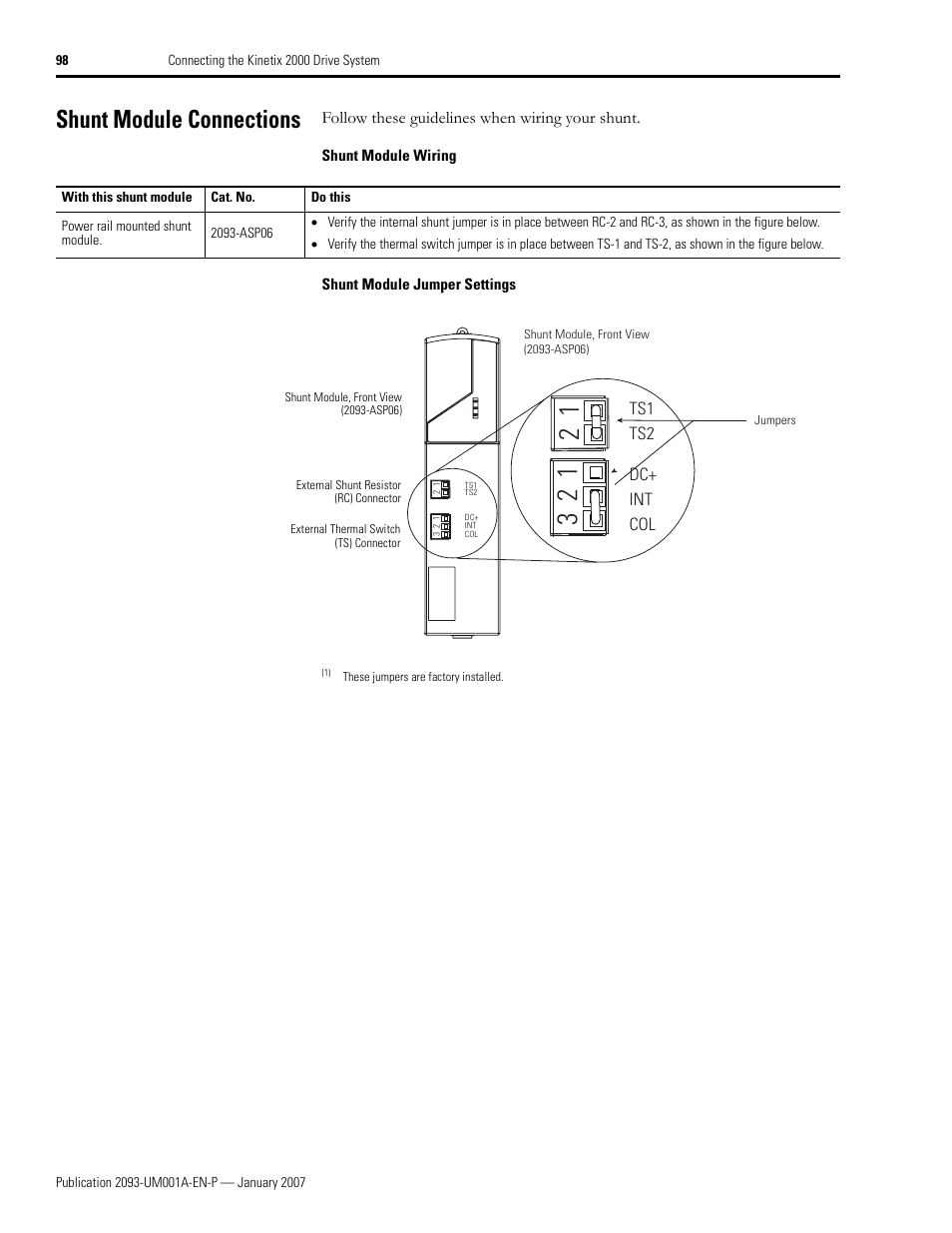 Shunt module connections | Rockwell Automation 2093-xxxx Kinetix 2000 Multi-axis Servo Drive User Manual User Manual | Page 98 / 226