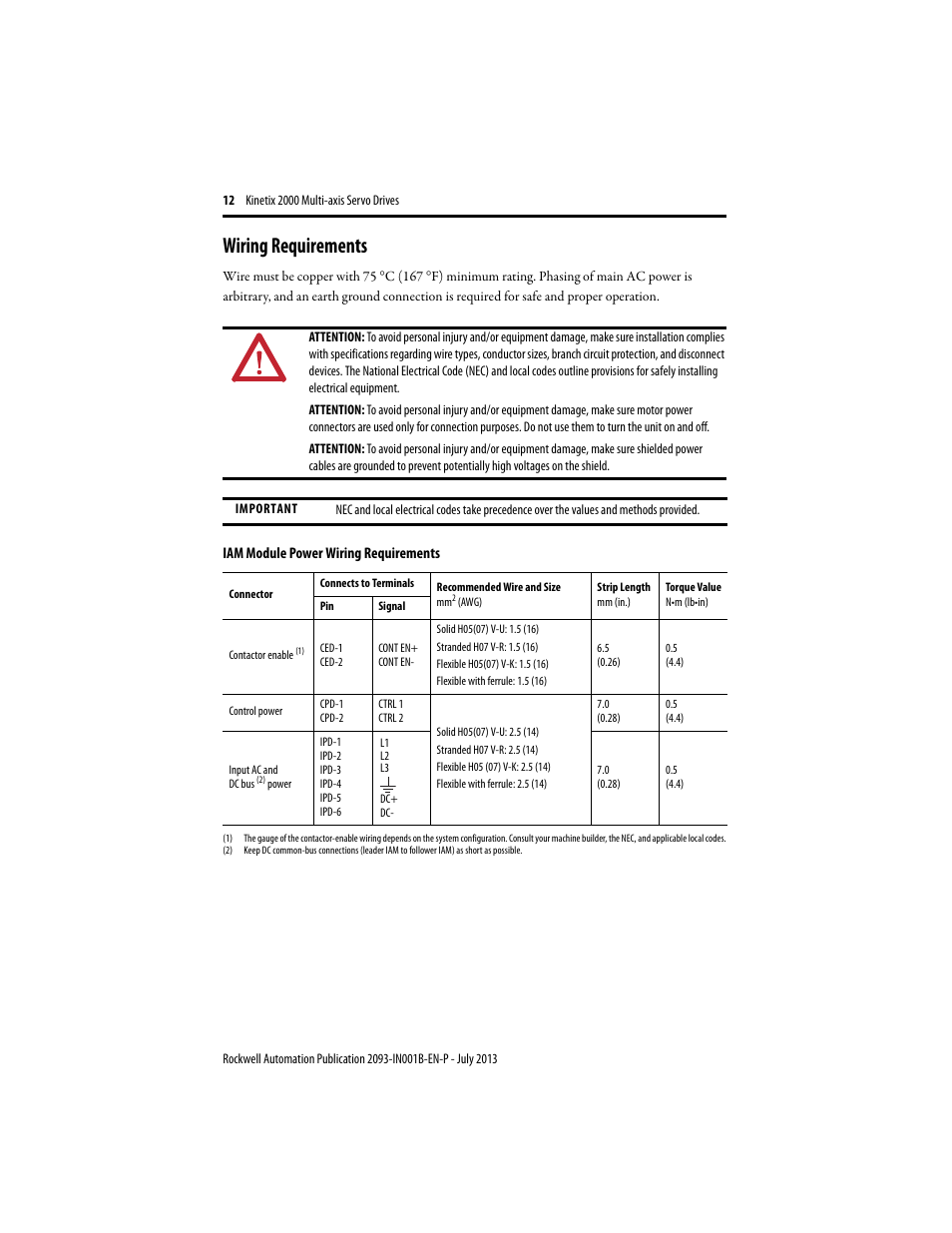 Wiring requirements | Rockwell Automation 2093-AMxx Kinetix 2000 Integrated Axis Module and Axis Module Installation Instructions User Manual | Page 12 / 16