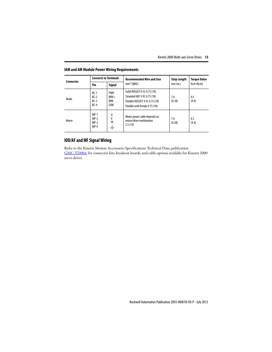 Iod/af and mf signal wiring | Rockwell Automation 2093-AMxx Kinetix 2000 Integrated Axis Module and Axis Module Installation Instructions User Manual | Page 13 / 16