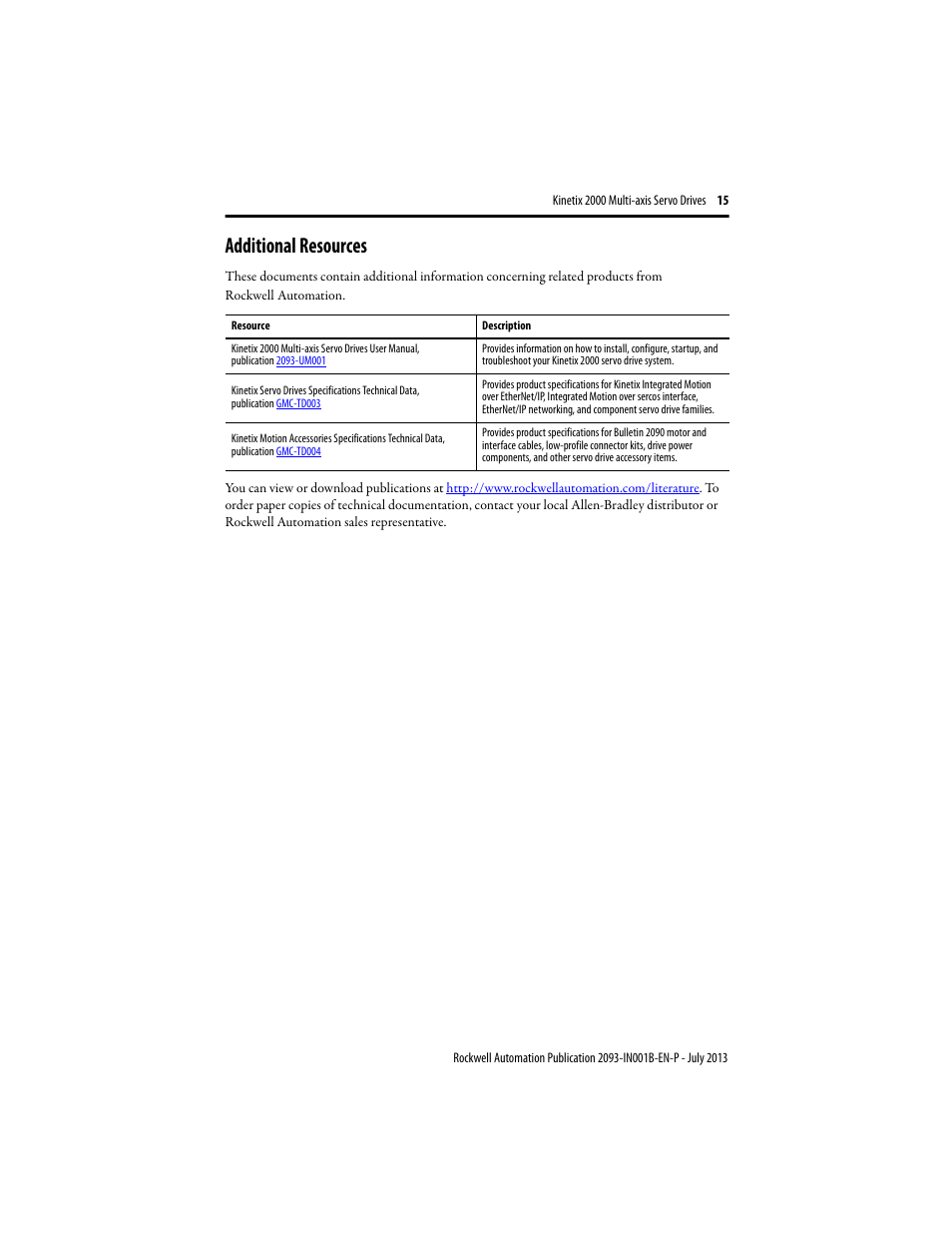 Additional resources | Rockwell Automation 2093-AMxx Kinetix 2000 Integrated Axis Module and Axis Module Installation Instructions User Manual | Page 15 / 16