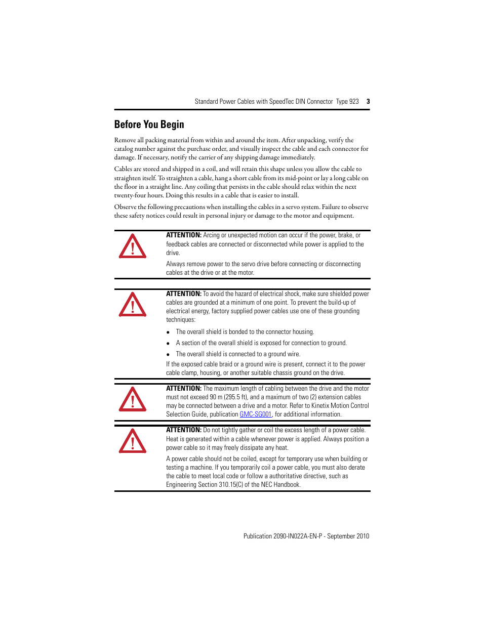 Before you begin | Rockwell Automation 2090-CPxxx Standard Power Cables with SpeedTec DIN Connector Type 923 User Manual | Page 3 / 8