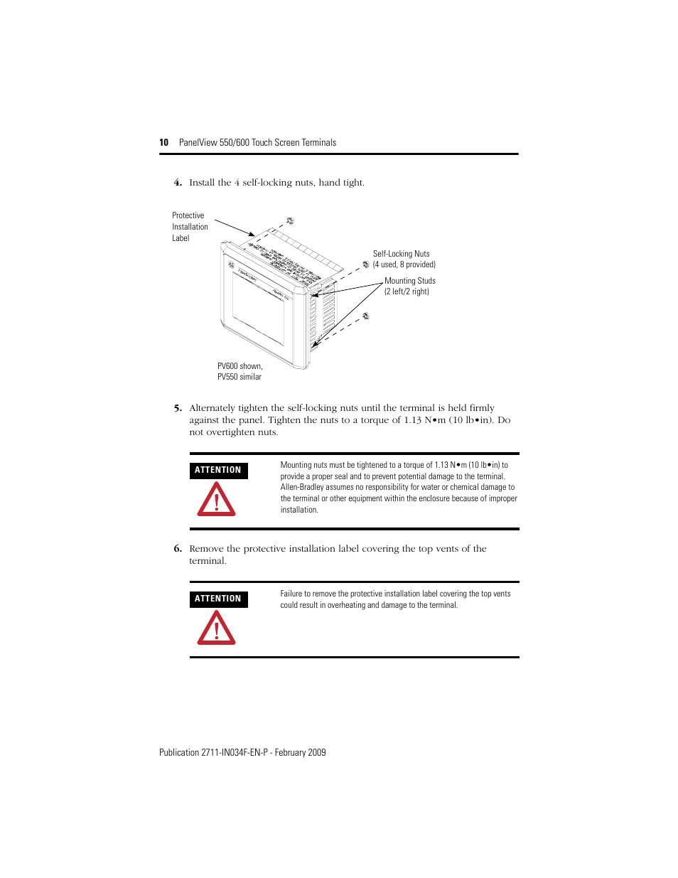Rockwell Automation 2711-T5AxxL1_T6CxxL1 PanelView 550/600 Touch Screen Terminals User Manual | Page 10 / 16