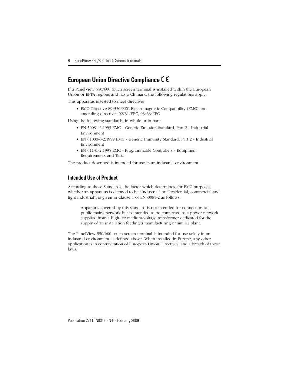 European union directive compliance | Rockwell Automation 2711-T5AxxL1_T6CxxL1 PanelView 550/600 Touch Screen Terminals User Manual | Page 4 / 16