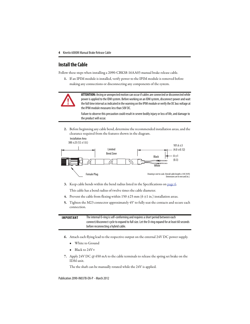 Install the cable | Rockwell Automation 2090-CBKS8-16AA03 Kinetix 6000M Manual Brake Release Cable Installation Instructions User Manual | Page 4 / 8