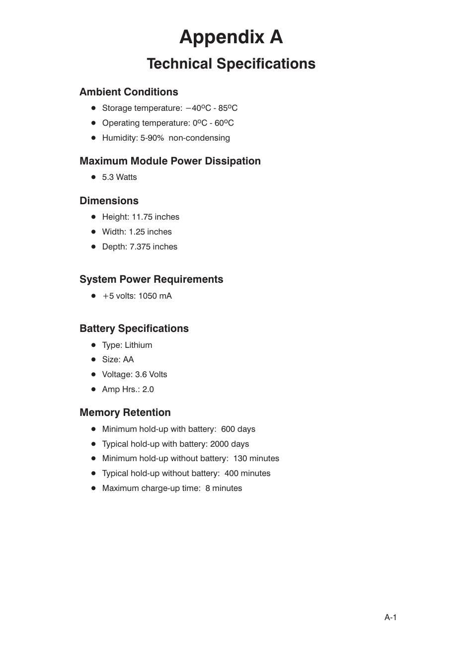 Appendix a, Technical specifications | Rockwell Automation 57C423 Common Memory Module User Manual | Page 25 / 40