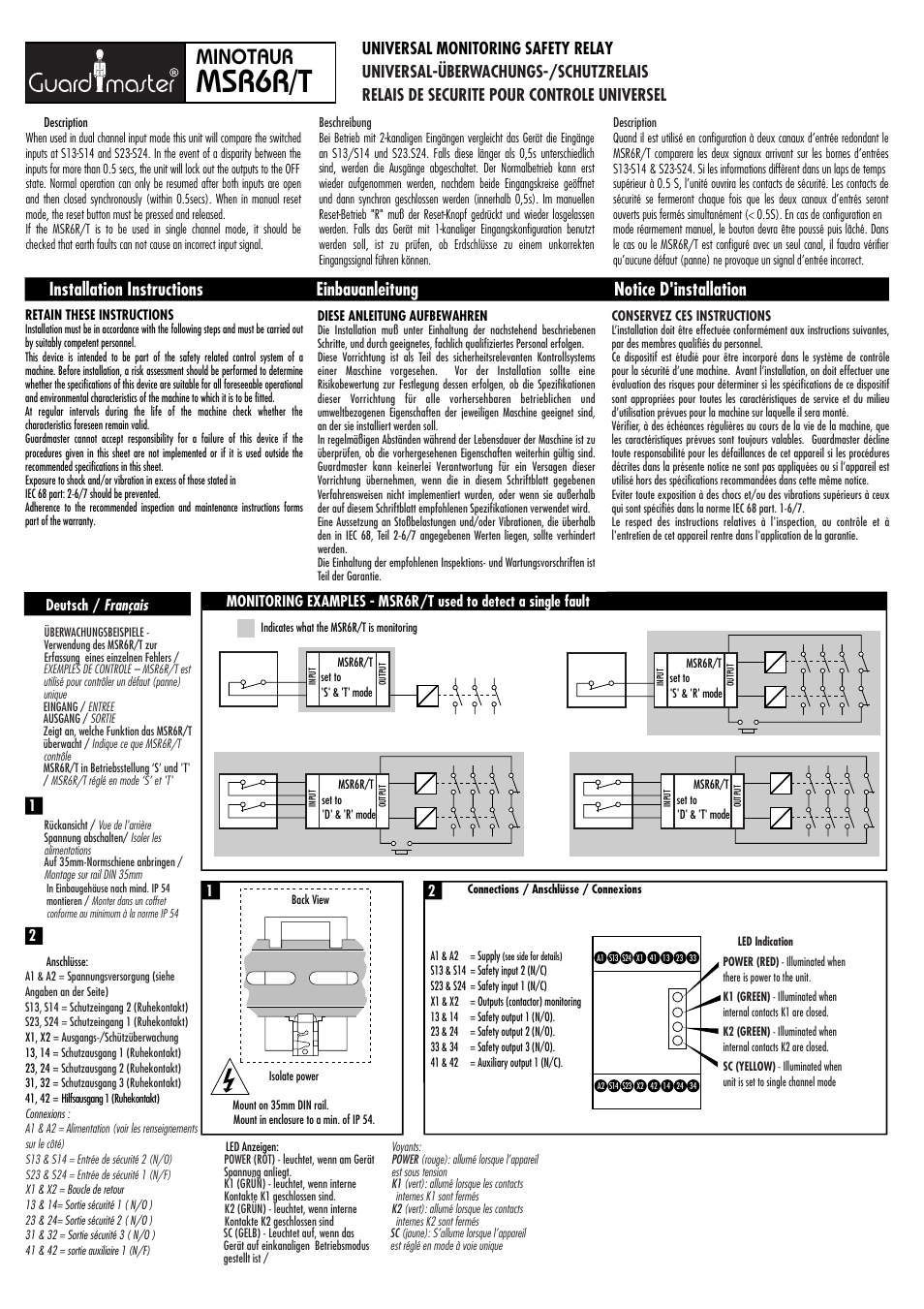 Rockwell Automation 440R MSR6R/T Minotaur Safety Relay User Manual | 4 pages