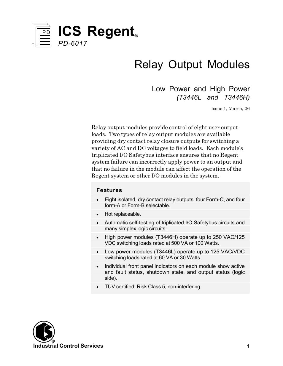 Rockwell Automation T3446H ICS Regent Relay Output Modules User Manual | 20 pages