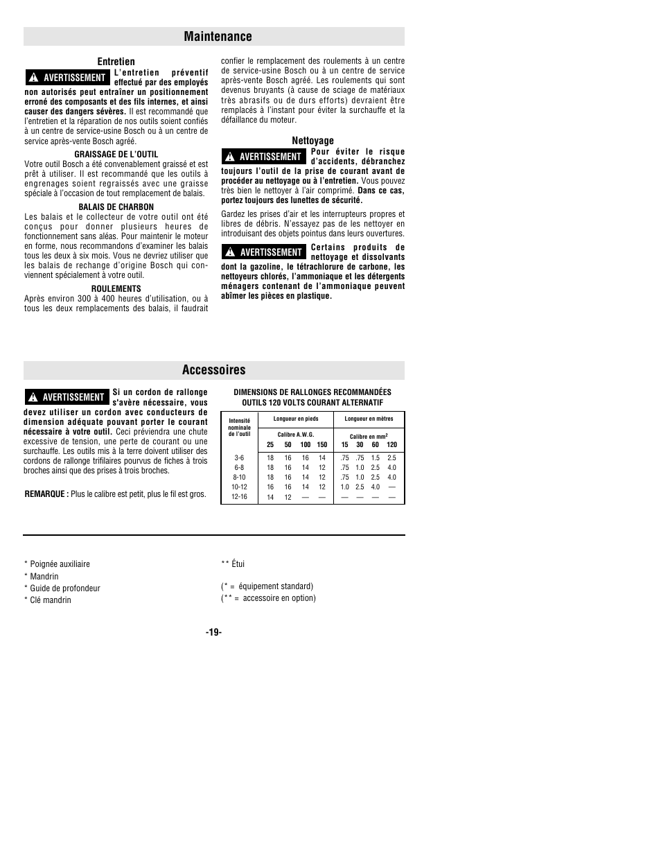 Maintenance, Accessoires | Bosch 1169VSR User Manual | Page 19 / 32
