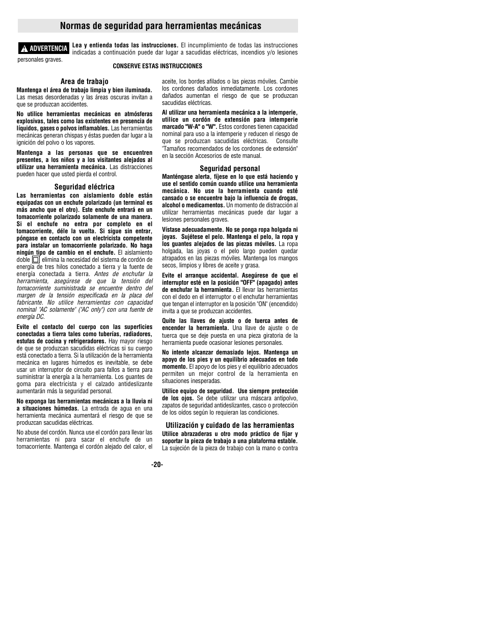 Normas de seguridad para herramientas mecánicas | Bosch 1169VSR User Manual | Page 20 / 32