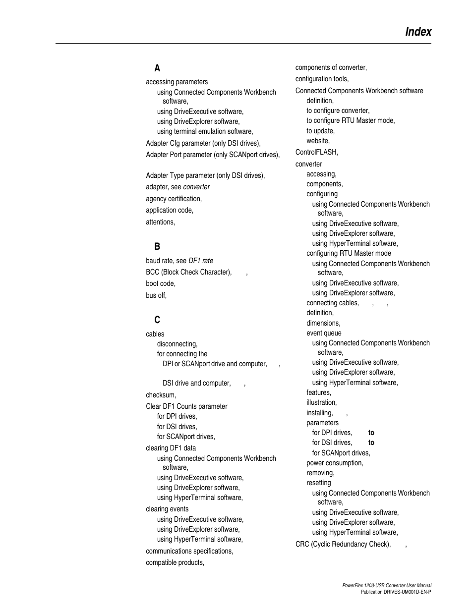 Index | Rockwell Automation 1203-USB  Converter User Manual | Page 107 / 112