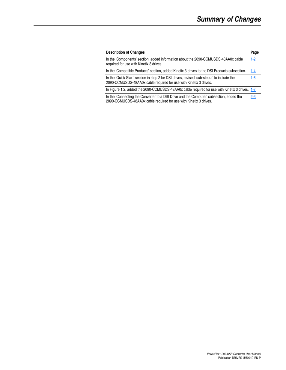 Summary of changes | Rockwell Automation 1203-USB  Converter User Manual | Page 3 / 112