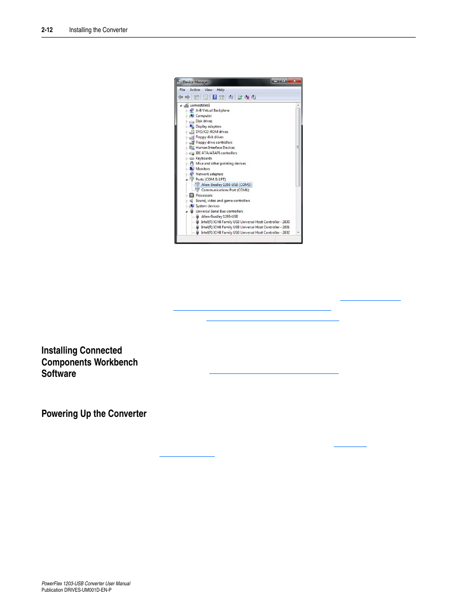 Installing connected components workbench software, Powering up the converter | Rockwell Automation 1203-USB  Converter User Manual | Page 30 / 112