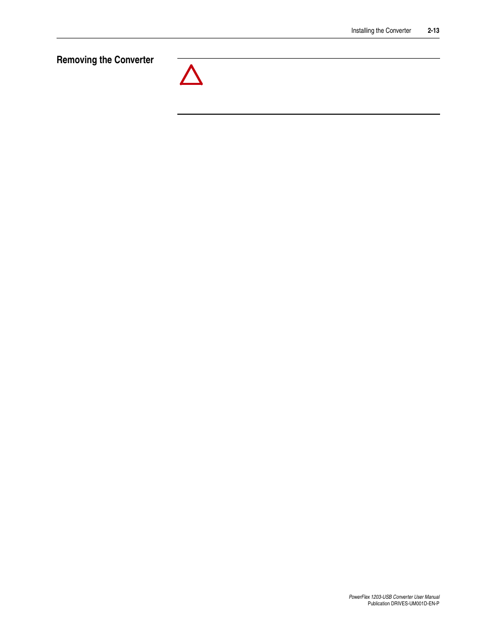 Removing the converter, Removing the converter -13 | Rockwell Automation 1203-USB  Converter User Manual | Page 31 / 112