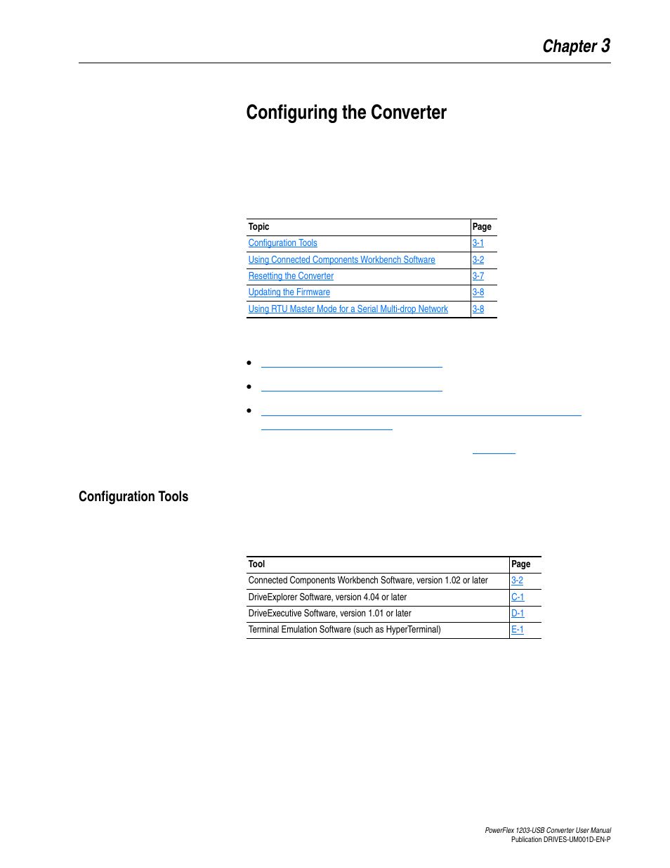 Chapter 3, Configuring the converter, Configuration tools | Configuration tools -1, Configuring the, Converter, 3configuring the converter | Rockwell Automation 1203-USB  Converter User Manual | Page 33 / 112
