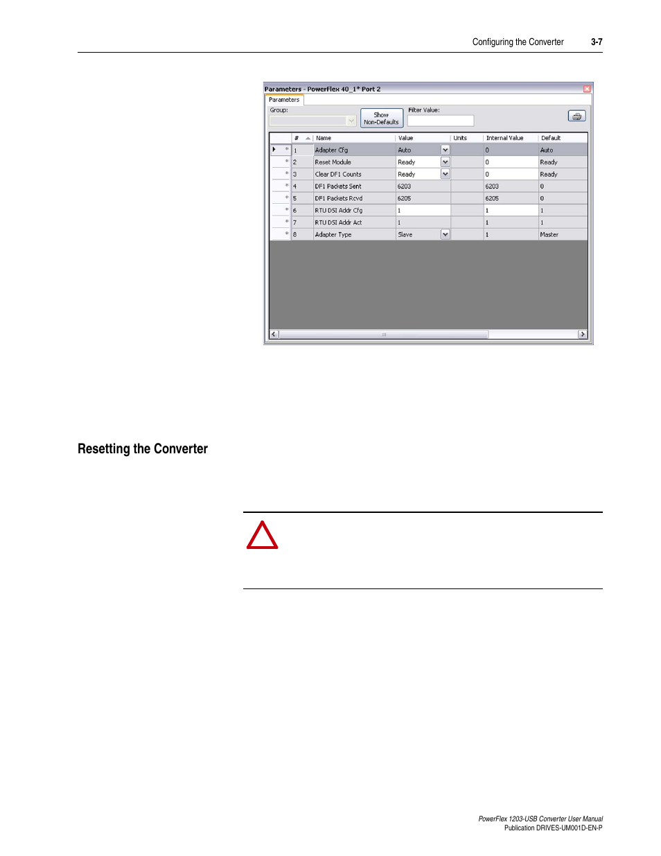 Resetting the converter, Resetting the converter -7 | Rockwell Automation 1203-USB  Converter User Manual | Page 39 / 112