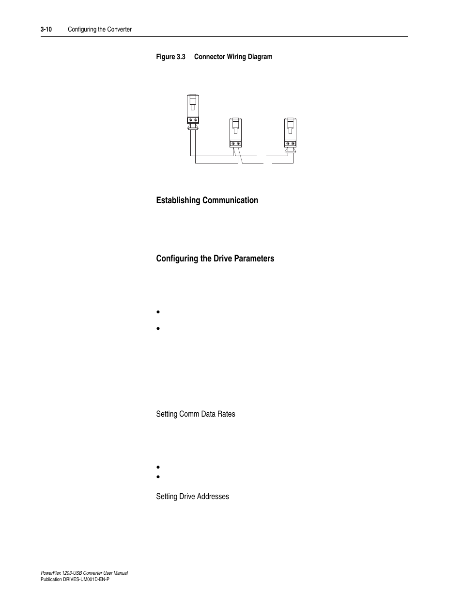 Establishing communication, Configuring the drive parameters | Rockwell Automation 1203-USB  Converter User Manual | Page 42 / 112