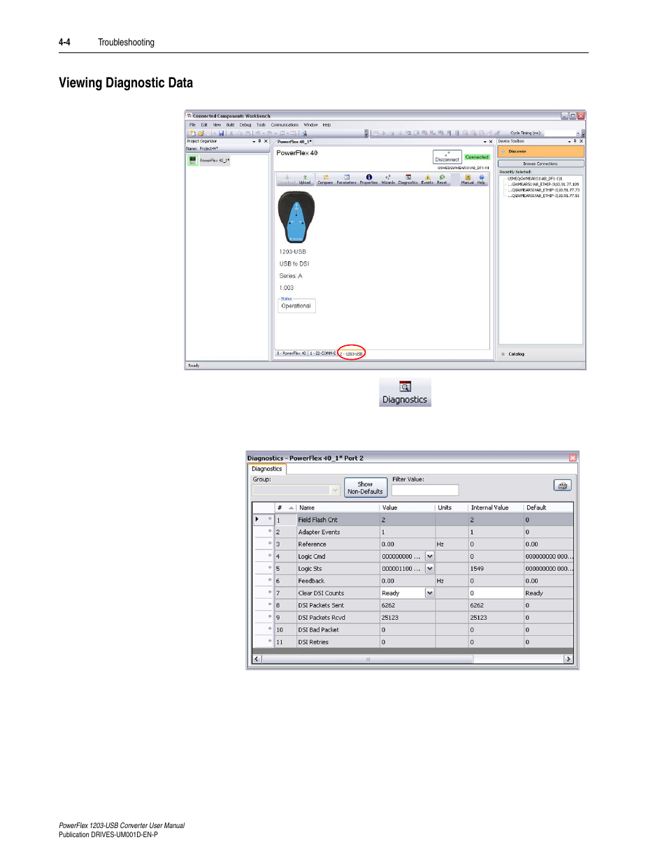 Viewing diagnostic data, Viewing diagnostic data -4 | Rockwell Automation 1203-USB  Converter User Manual | Page 52 / 112