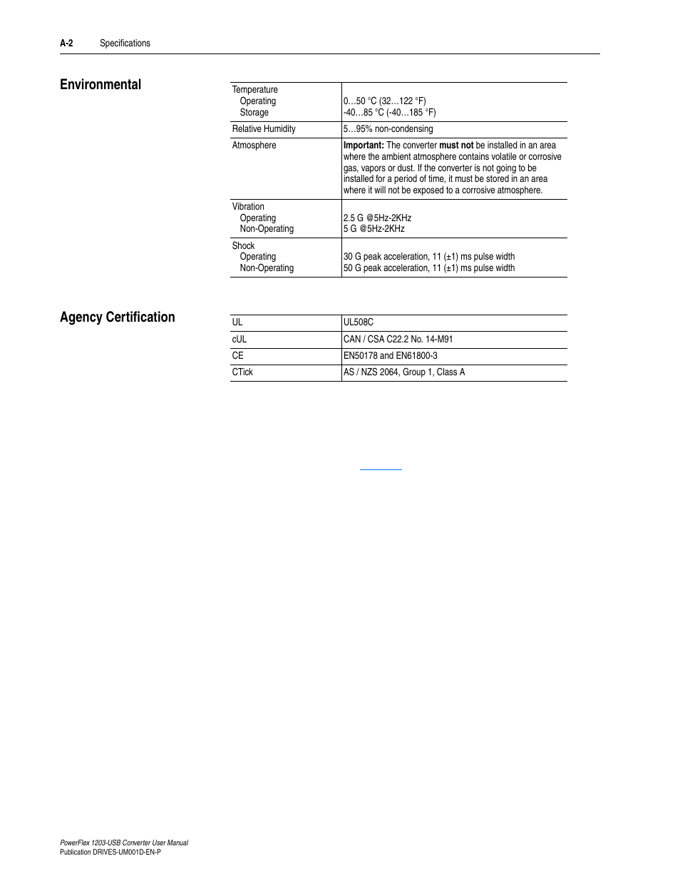 Environmental, Agency certification | Rockwell Automation 1203-USB  Converter User Manual | Page 60 / 112