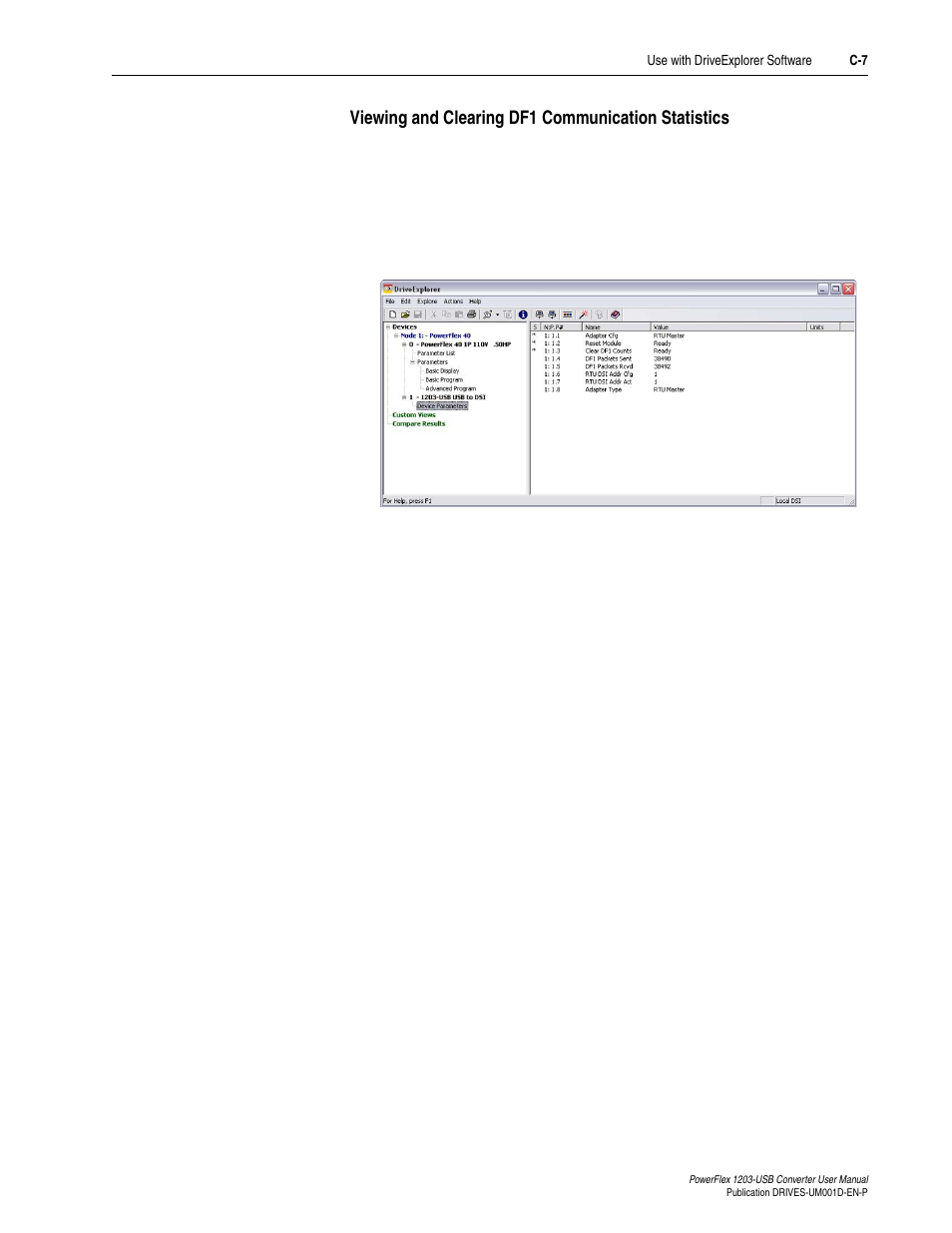 Viewing and clearing df1 communication statistics | Rockwell Automation 1203-USB  Converter User Manual | Page 71 / 112