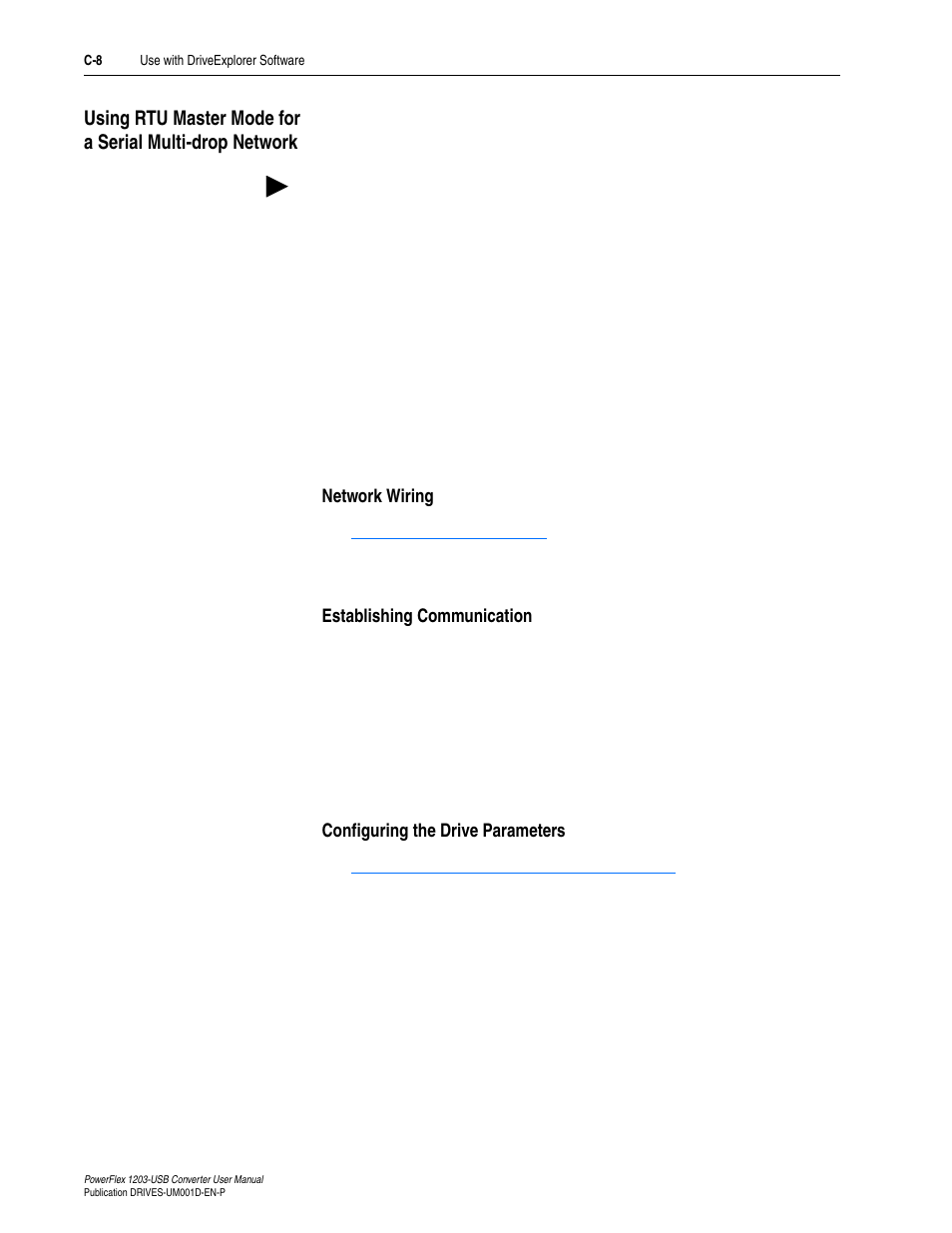 Network wiring, Establishing communication, Configuring the drive parameters | Rockwell Automation 1203-USB  Converter User Manual | Page 72 / 112
