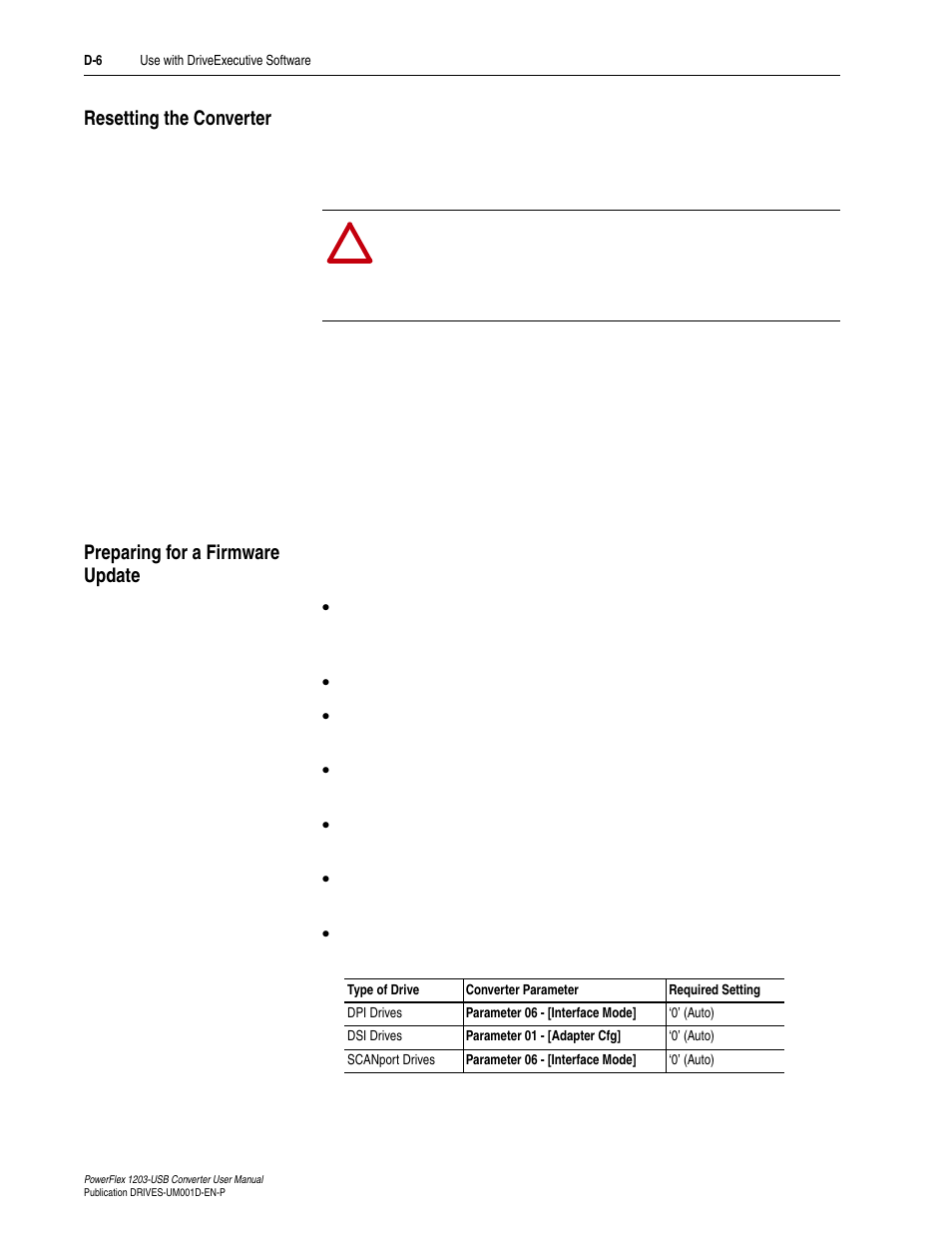 Resetting the converter, Preparing for a firmware update | Rockwell Automation 1203-USB  Converter User Manual | Page 80 / 112
