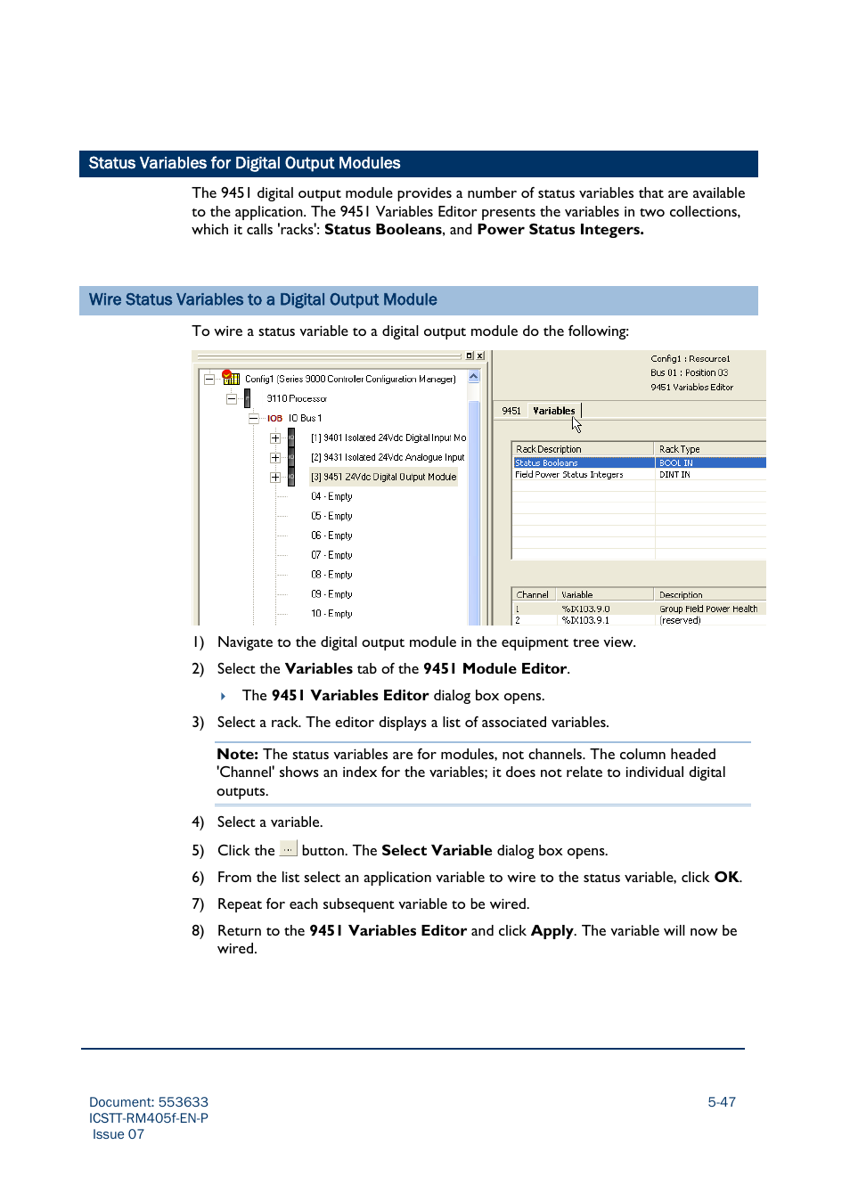 Status variables for digital output modules | Rockwell Automation AADvance Controller Configuration Guide User Manual | Page 145 / 286